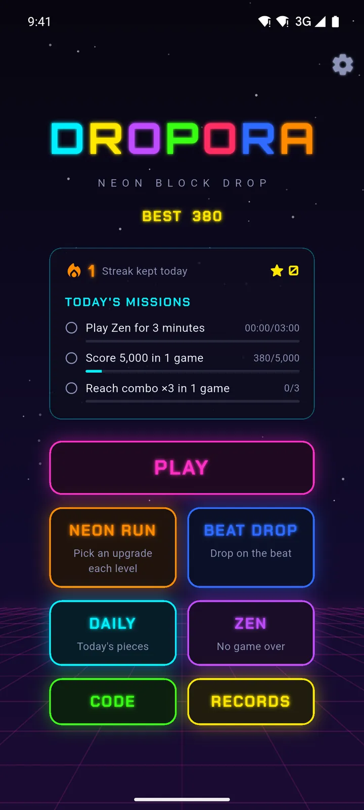 Menu, daily missions and play streak