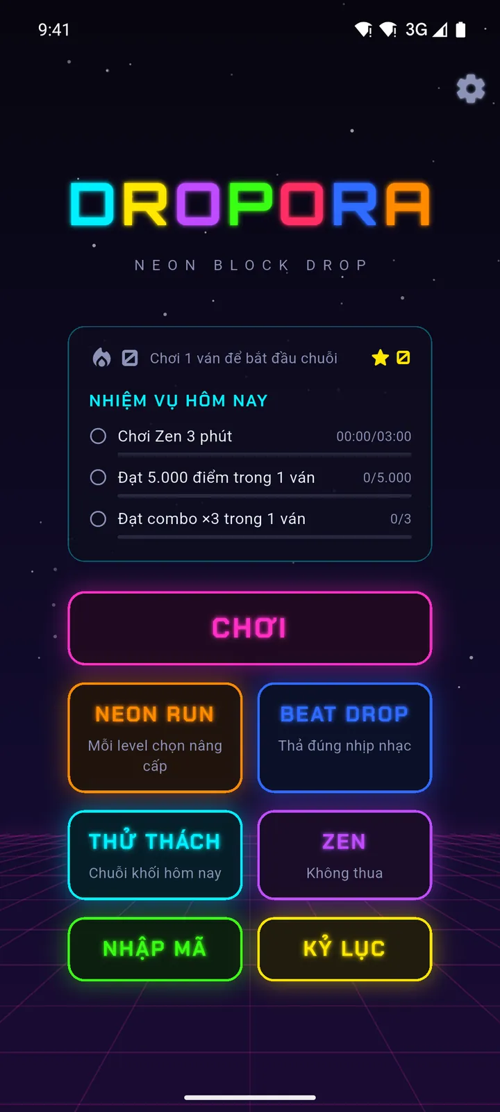 Menu, nhiệm vụ ngày và chuỗi ngày chơi