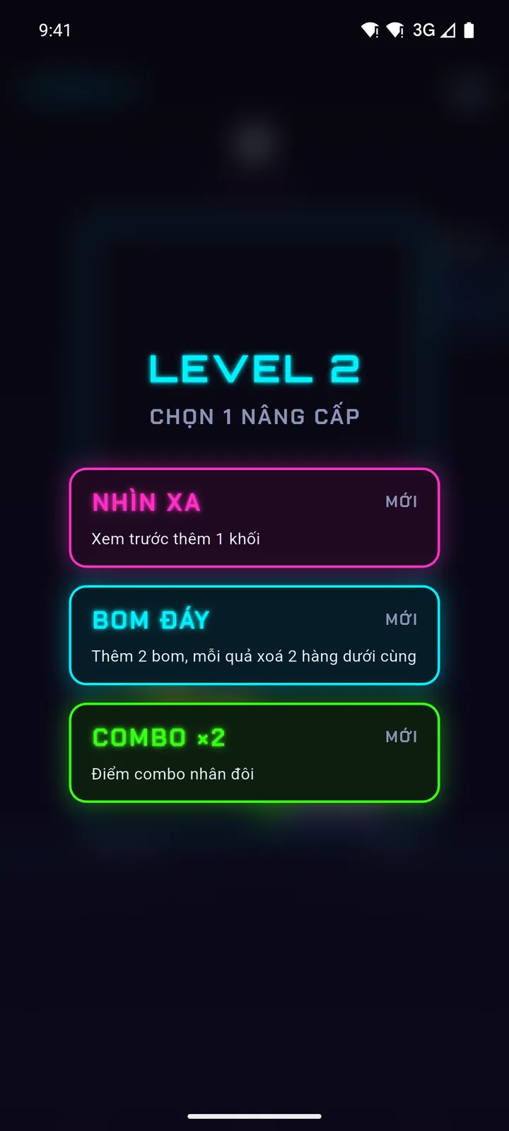 Neon Run: chọn 1 trong 3 nâng cấp khi lên level
