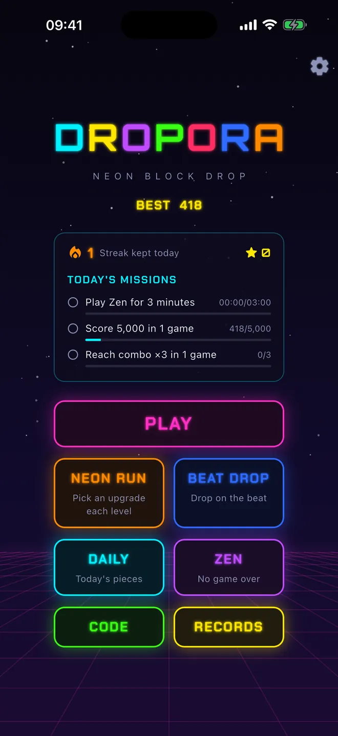 Dropora menu on iPhone