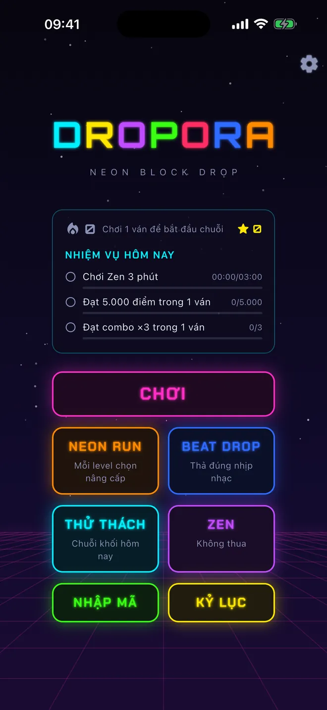 Menu Dropora trên iPhone