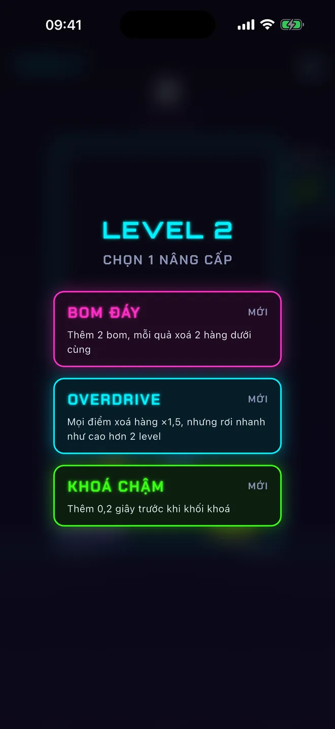 Neon Run: chọn 1 trong 3 nâng cấp khi lên level