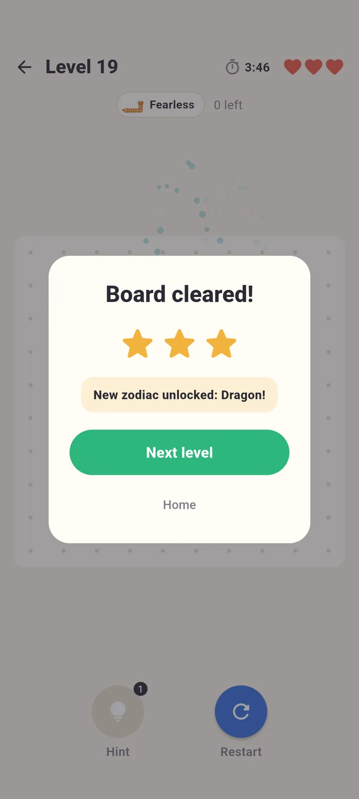 Board cleared, new zodiac unlocked