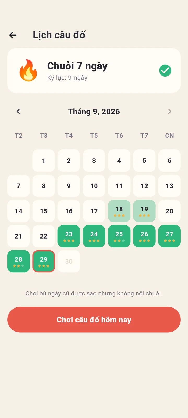 Lịch câu đố và chuỗi ngày liên tiếp