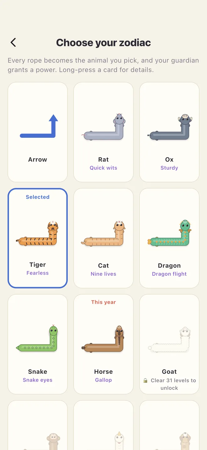 Pick a zodiac, long-press to see its power